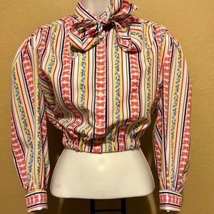 🛑SOLD🛑SOLD🛑 Pussy-Bow Bomber Crop Top Blouse L